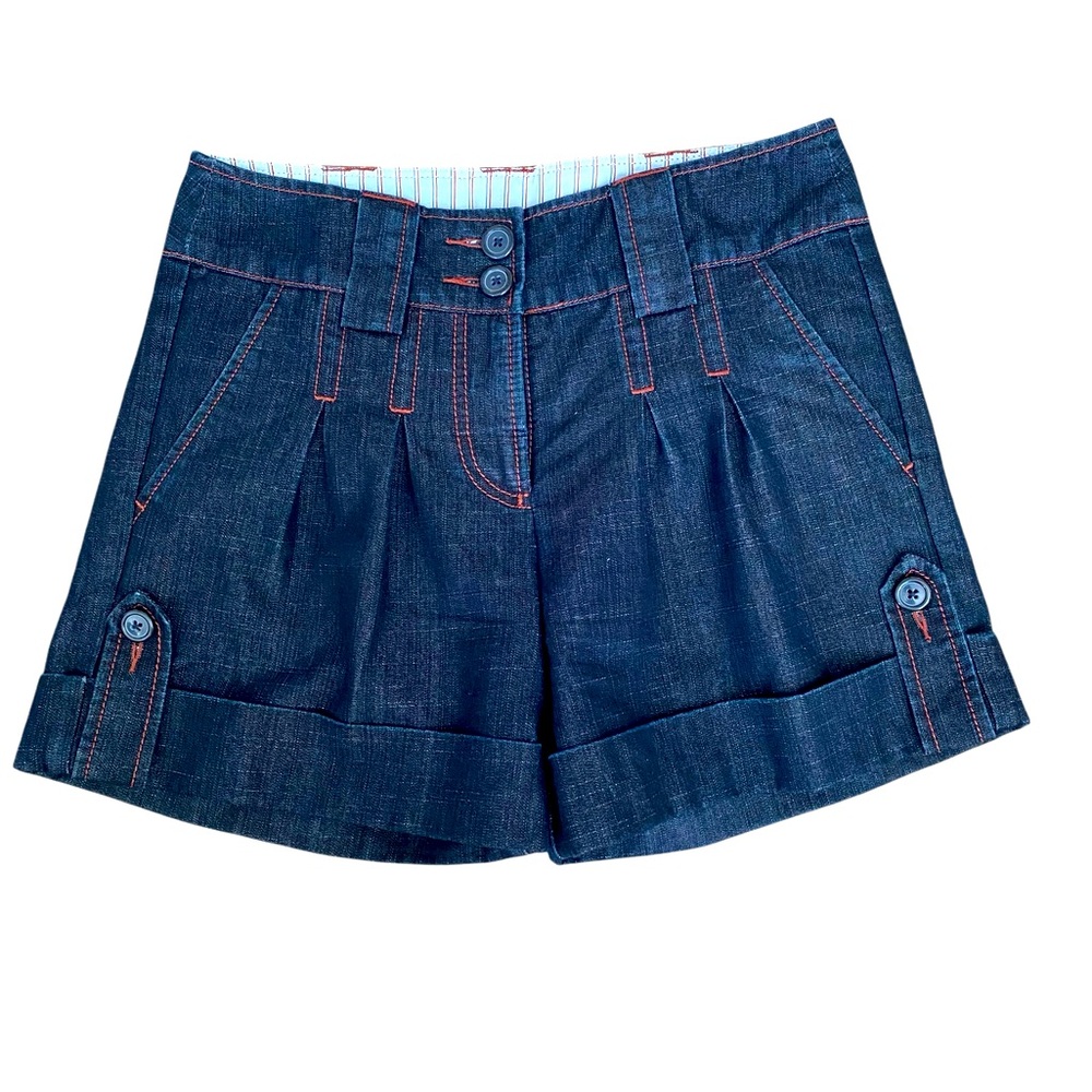 VTG Anthropologie Plus Fours Denim Pleated Shorts Women Size 8